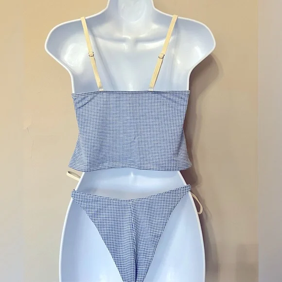 Blue White Gingham High Cut Cheeky Tankini Set - Picture 11 of 16
